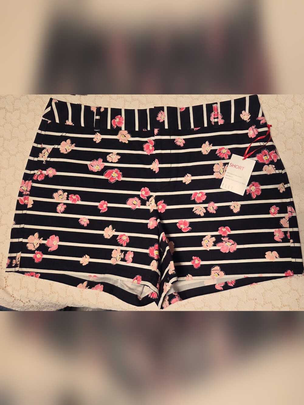 Elle Black and White Striped Floral Shorts